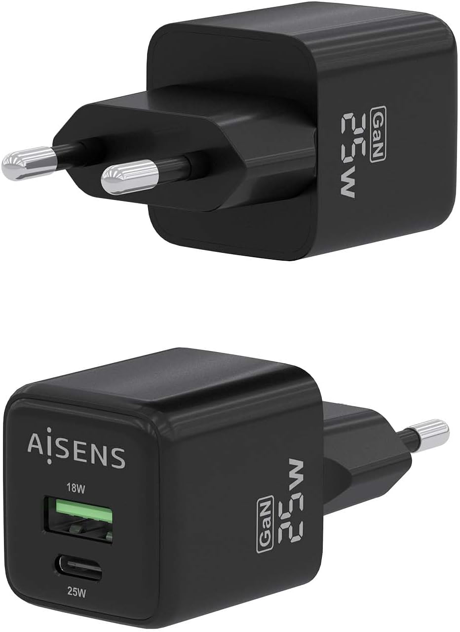 Carregador de Parede GaN Aisens ASCH-25W2P015-BK/ 1xUSB Tipo-C/ 1xUSB/ 25W - Imagem 3
