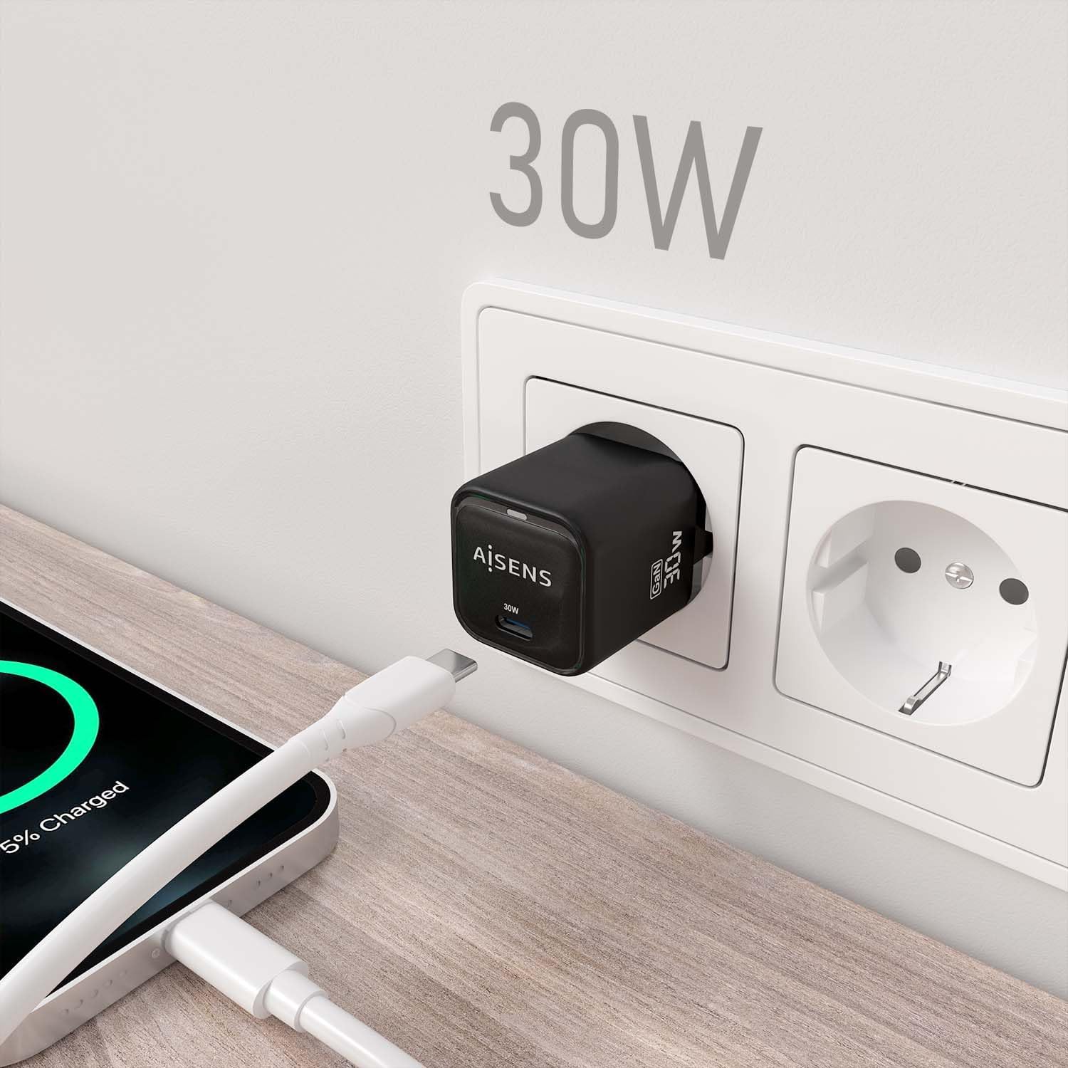 Carregador de Parede GaN Aisens ASCH-30W1P019-BK/ 1xUSB Tipo-C/ 30W - Imagem 6