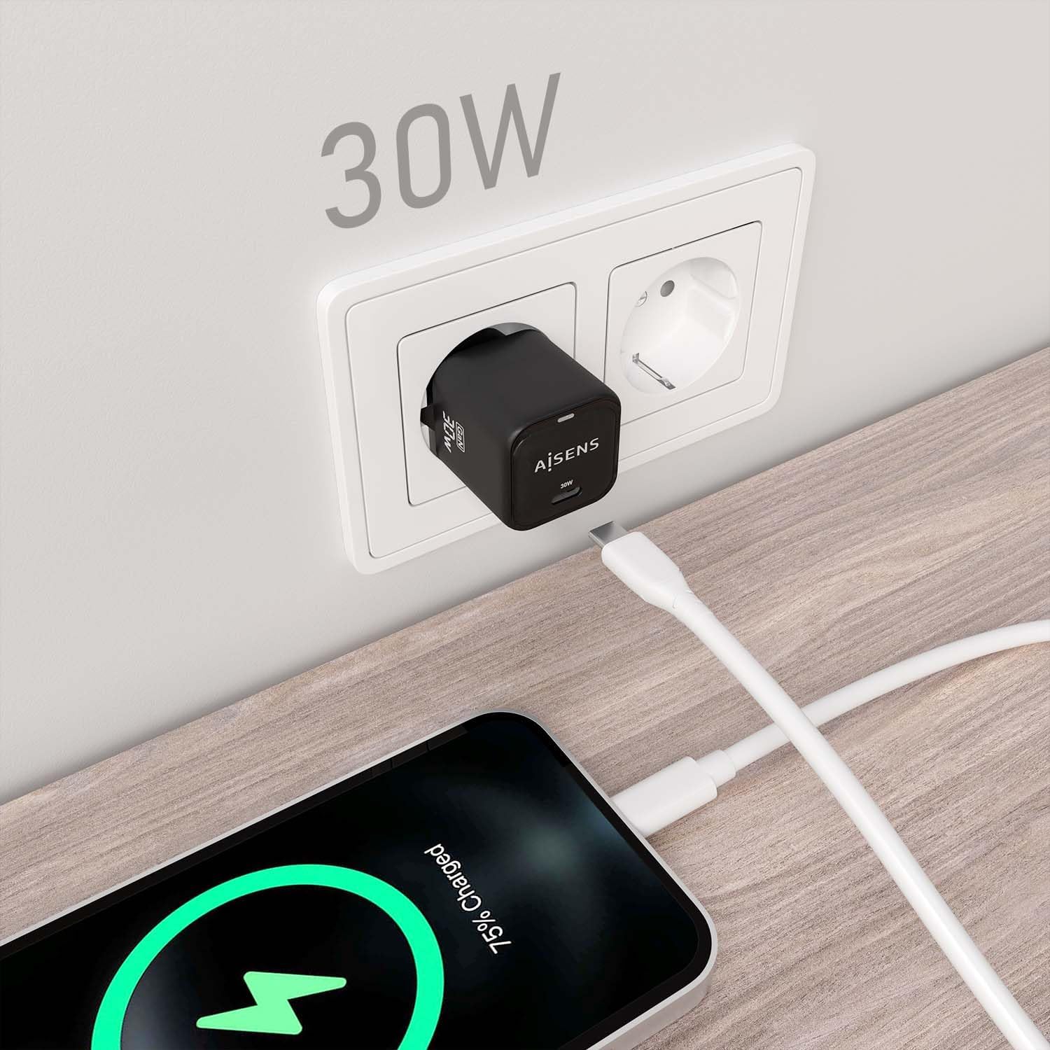 Carregador de Parede GaN Aisens ASCH-30W1P019-BK/ 1xUSB Tipo-C/ 30W - Imagem 5