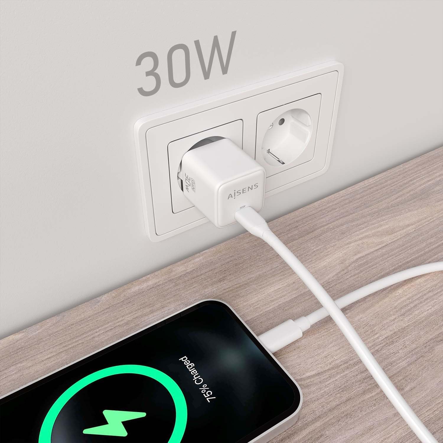 Carregador de Parede GaN Aisens ASCH-30W1P035-W/ 1xUSB Tipo-C/ 30W - Imagem 5