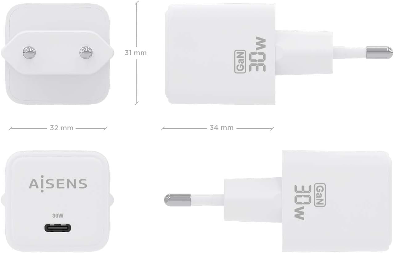Carregador de Parede GaN Aisens ASCH-30W1P035-W/ 1xUSB Tipo-C/ 30W - Imagem 4