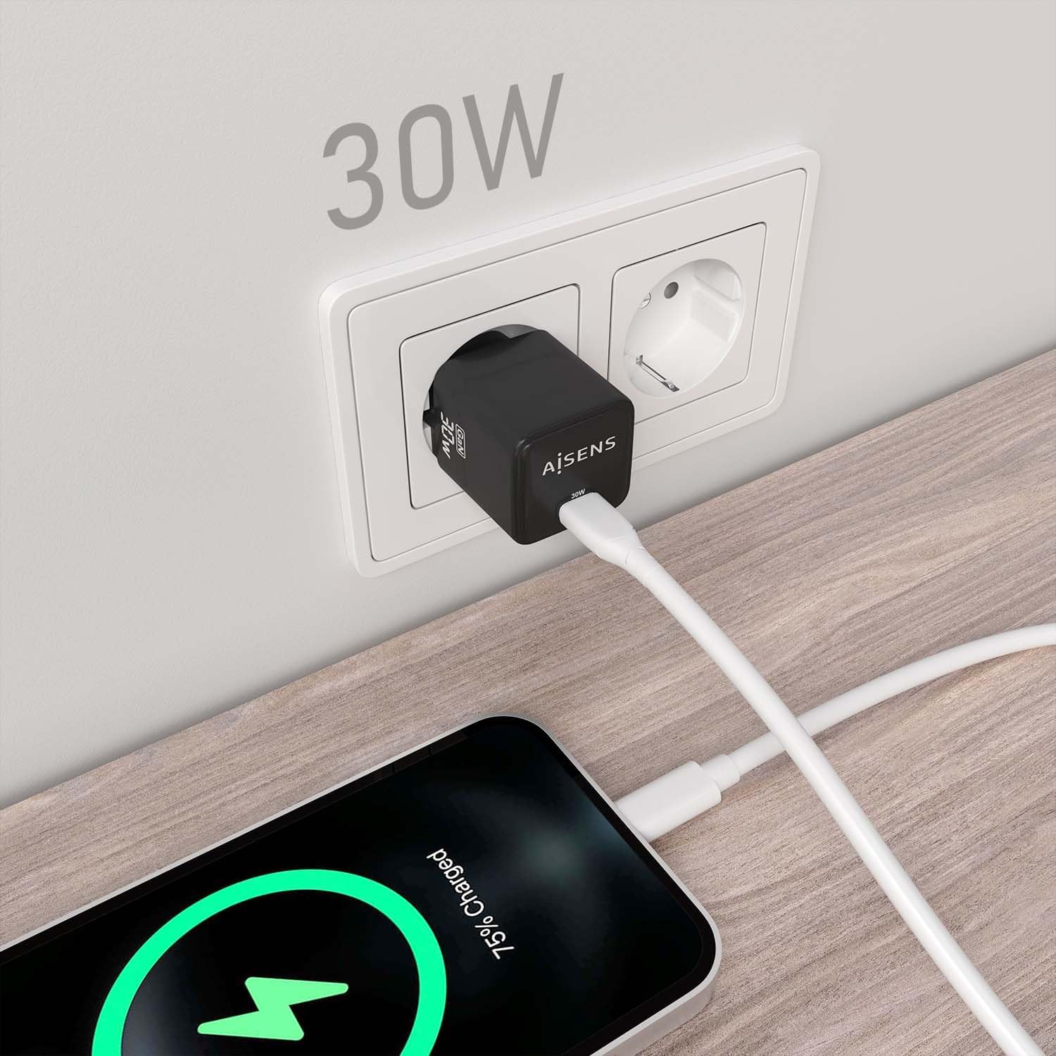 Carregador de Parede GaN Aisens ASCH-30W1P036-BK/ 1xUSB Tipo-C/ 30W - Imagem 5