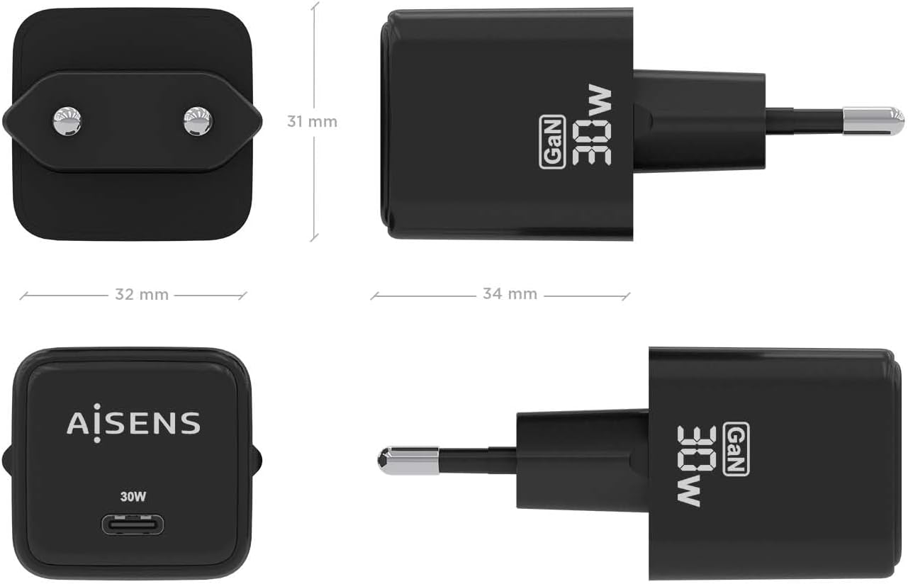 Carregador de Parede GaN Aisens ASCH-30W1P036-BK/ 1xUSB Tipo-C/ 30W - Imagem 4