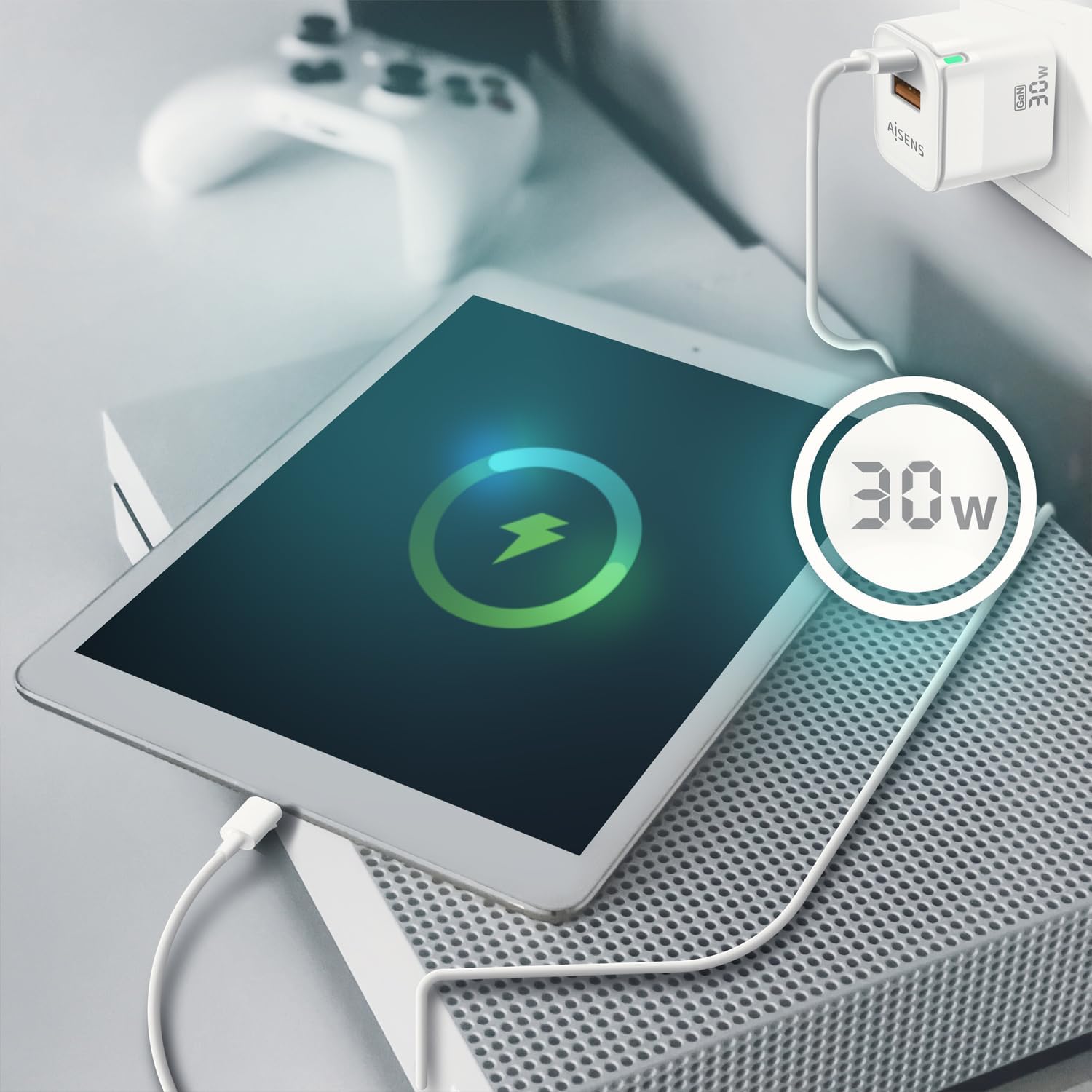Carregador de Parede GaN Aisens ASCH-30W2P004-W/ 1xUSB Tipo-C/ 1xUSB/ 30W - Imagem 7
