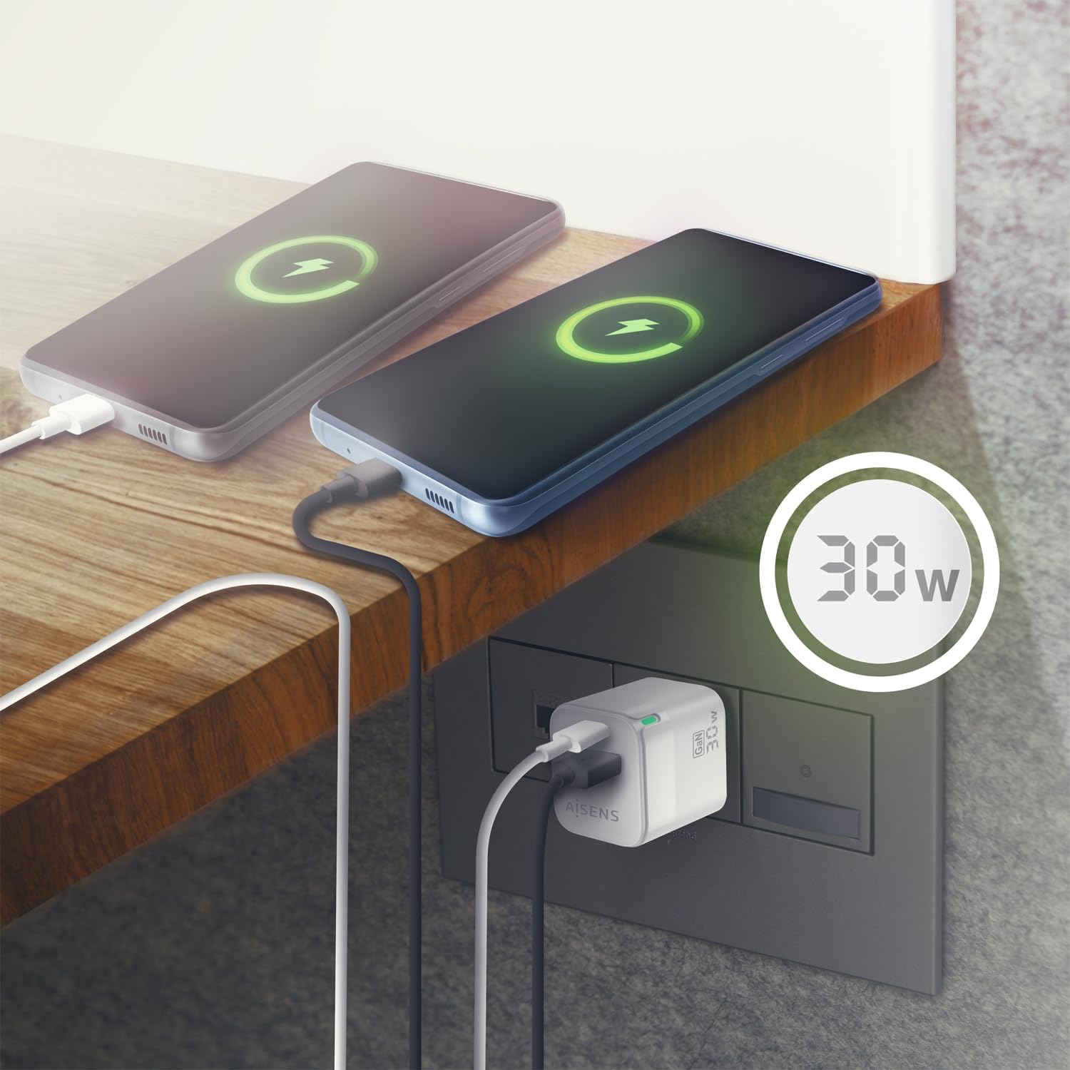 Carregador de Parede GaN Aisens ASCH-30W2P004-W/ 1xUSB Tipo-C/ 1xUSB/ 30W - Imagem 6
