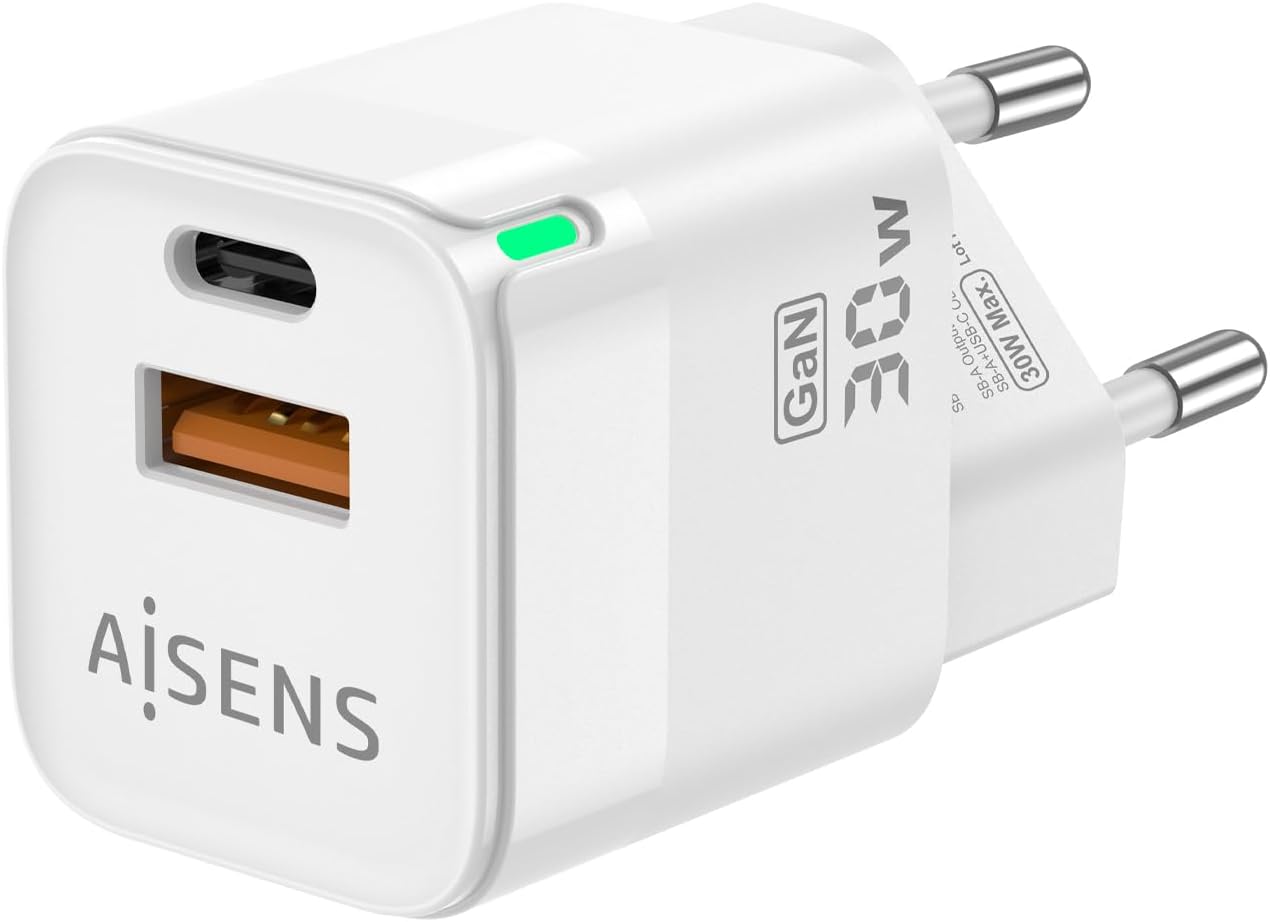 Carregador de Parede GaN Aisens ASCH-30W2P004-W/ 1xUSB Tipo-C/ 1xUSB/ 30W - Imagem 2