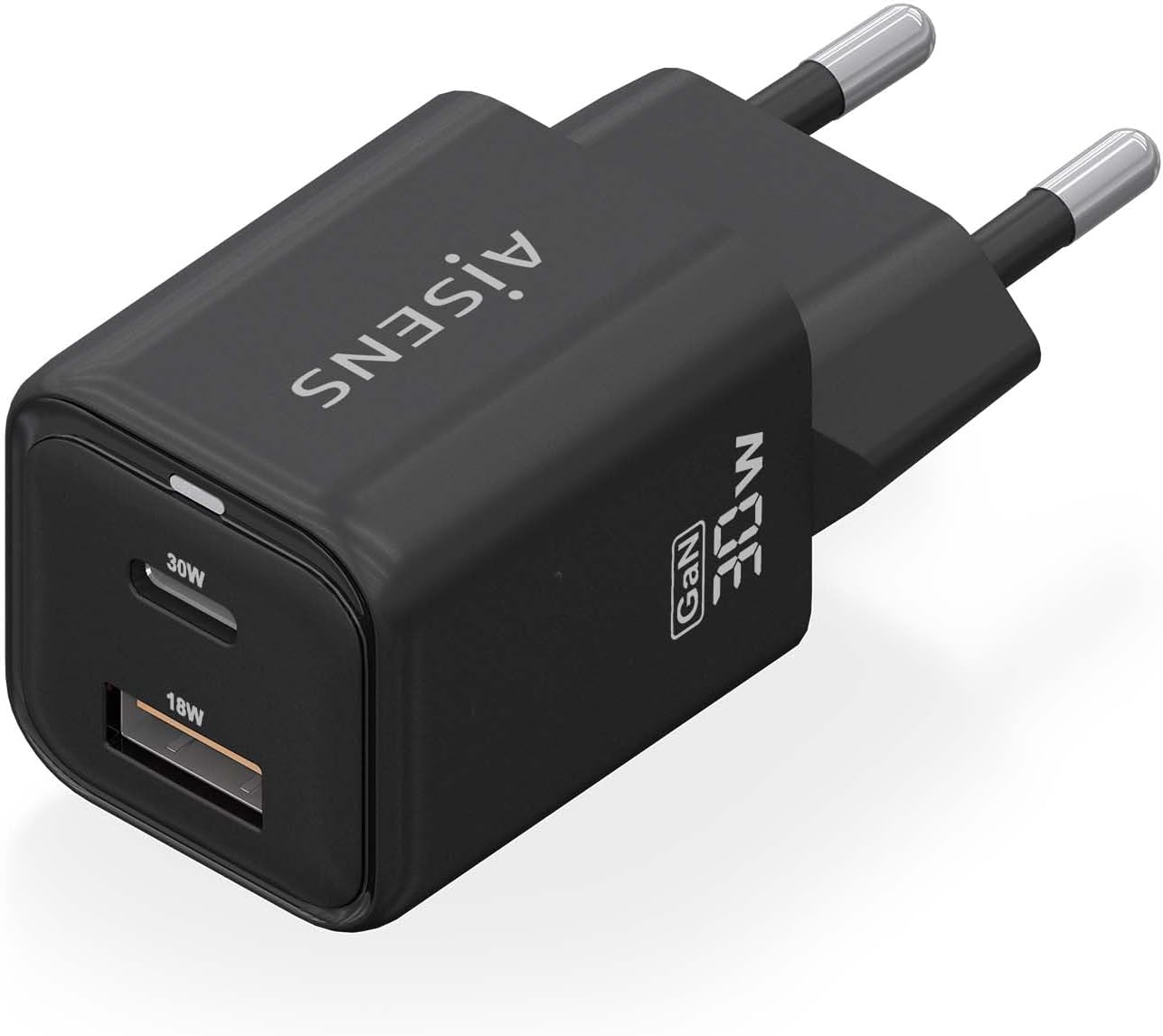 Carregador de Parede GaN Aisens ASCH-30W2P021-BK/ 1xUSB Tipo-C/ 1xUSB/ 30W - Imagem 2
