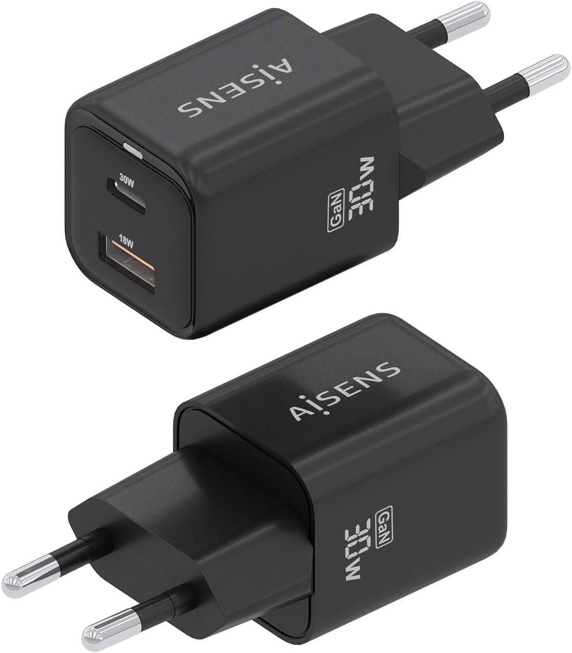 Carregador de Parede GaN Aisens ASCH-30W2P021-BK/ 1xUSB Tipo-C/ 1xUSB/ 30W - Imagem 3