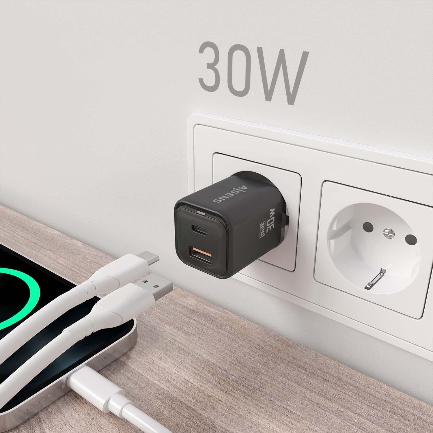 Carregador de Parede GaN Aisens ASCH-30W2P021-BK/ 1xUSB Tipo-C/ 1xUSB/ 30W - Imagem 6