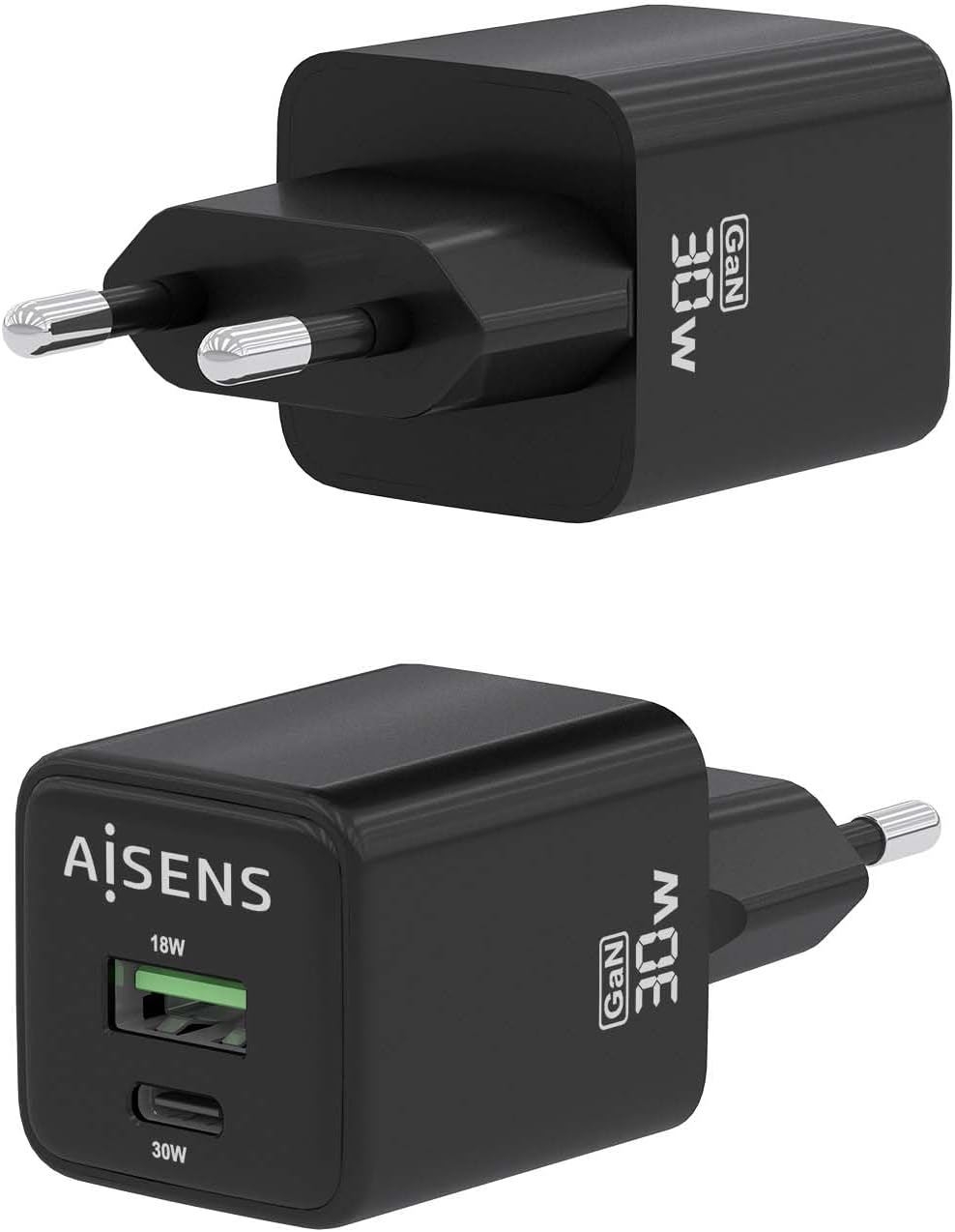 Carregador de Parede GaN Aisens ASCH-30W2P038-BK/ 1xUSB Tipo-C/ 1xUSB/ 30W - Imagem 3