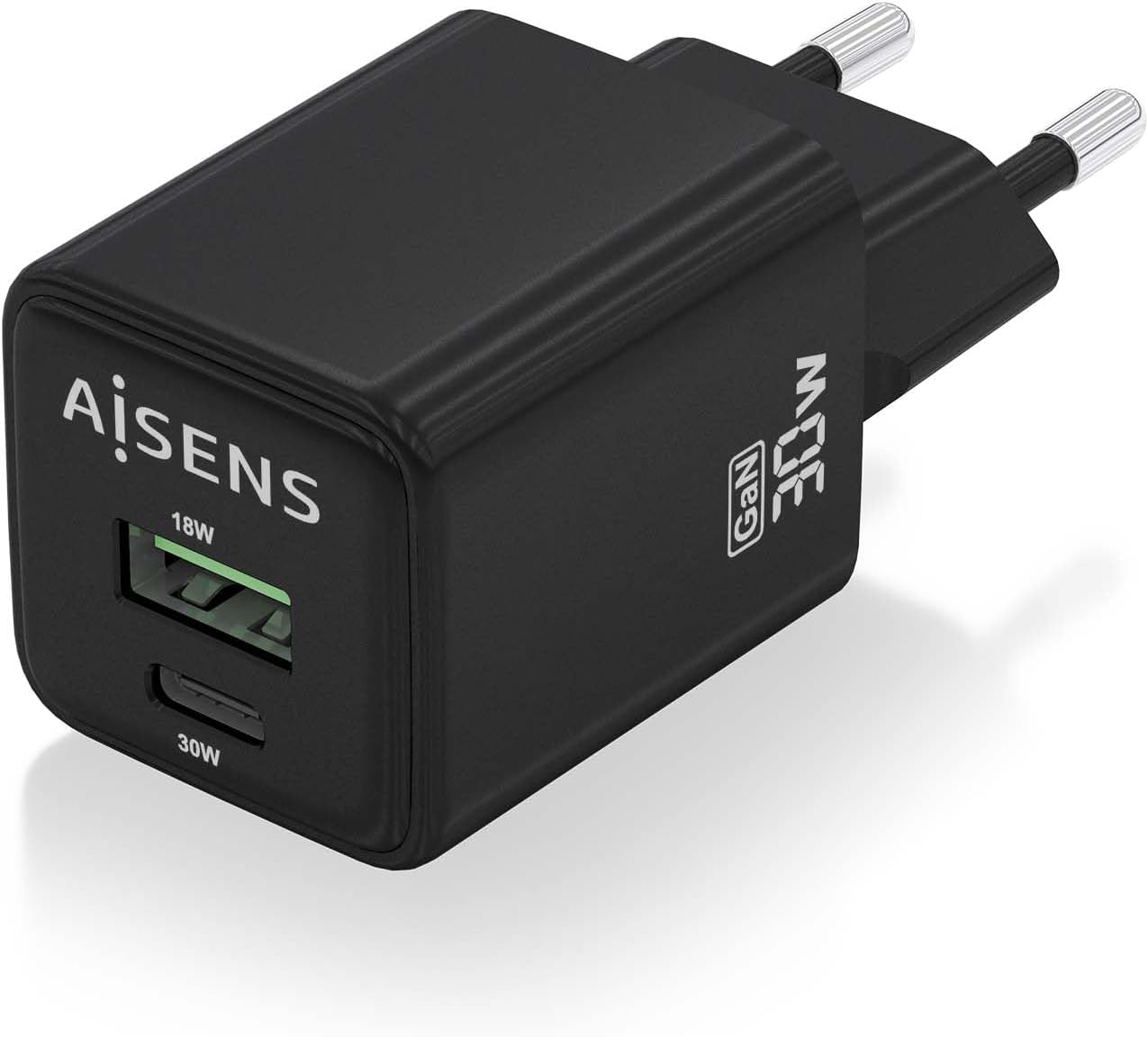 Carregador de Parede GaN Aisens ASCH-30W2P038-BK/ 1xUSB Tipo-C/ 1xUSB/ 30W - Imagem 2