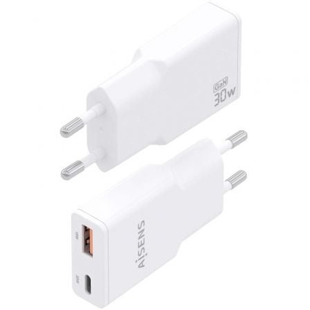 Carregador de Parede GaN Aisens ASCH-30W2P046-W/ 1xUSB Tipo-C/ 1xUSB/ 30W/ Branco - Imagem 3