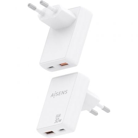 Carregador de Parede GaN Aisens ASCH-30W2P074-W/ 1xUSB Tipo-C/ 1xUSB/ 30W/ Branco - Imagem 3