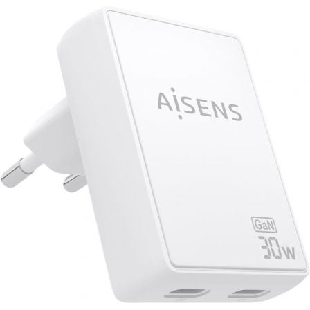 Carregador de Parede GaN Aisens ASCH-30W2P075-W/ 2xUSB Tipo-C/ 30W/ Branco