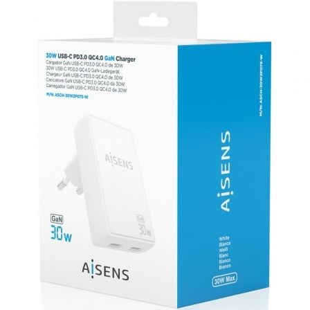 Carregador de Parede GaN Aisens ASCH-30W2P075-W/ 2xUSB Tipo-C/ 30W/ Branco - Imagem 4