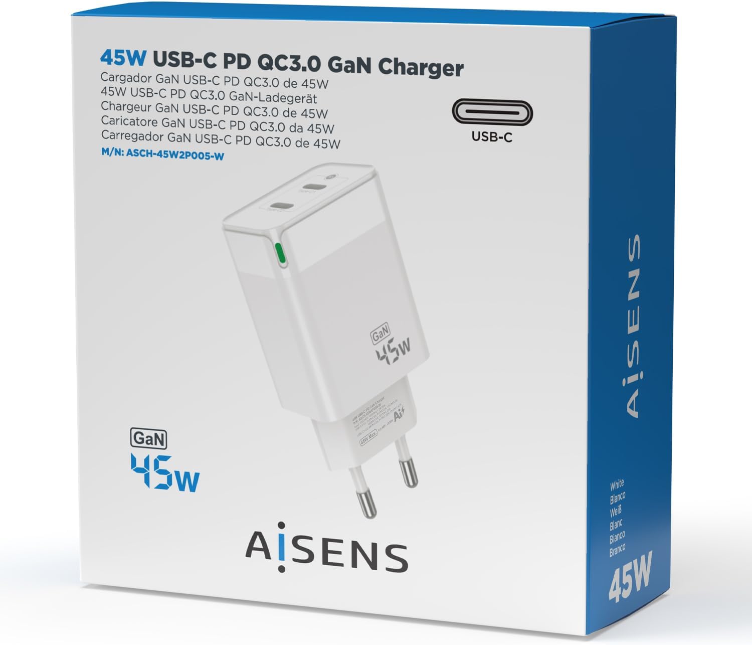 Carregador de Parede GaN Aisens ASCH-45W2P005-W/ 2xUSB Tipo-C/ 45W - Imagem 5