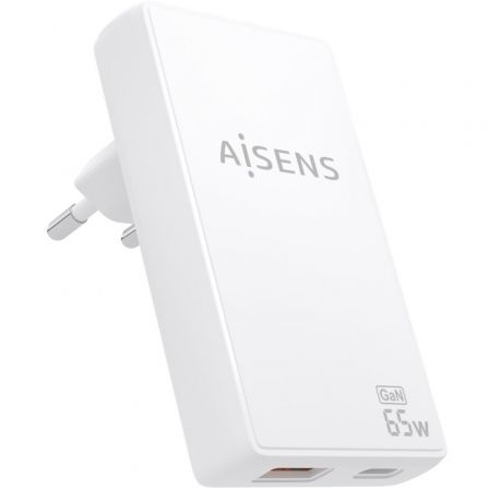 Carregador de Parede GaN Aisens ASCH-65W2P076-W/ 1xUSB Tipo-C/ 1xUSB/ 65W/ Branco