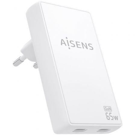 Carregador de Parede GaN Aisens ASCH-65W2P077-W/ 2xUSB Tipo-C/ 65W/ Branco