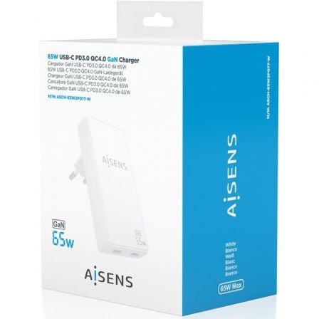 Carregador de Parede GaN Aisens ASCH-65W2P077-W/ 2xUSB Tipo-C/ 65W/ Branco - Imagem 4