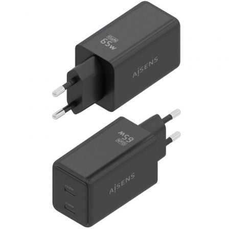 Carregador de Parede GaN Aisens ASCH-65W2P079-BK/ 2xUSB Tipo-C/ 65W/ Preto - Imagem 3