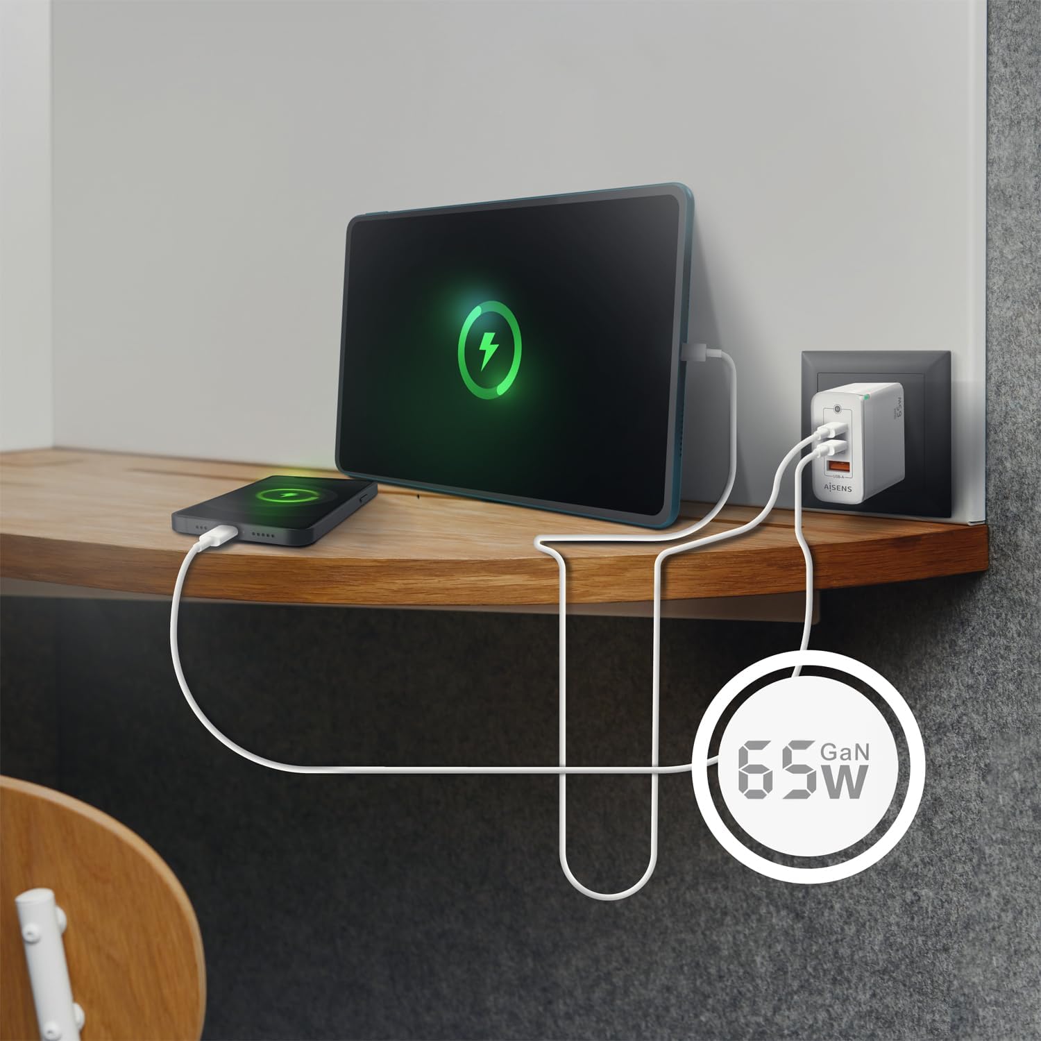 Carregador de Parede GaN Aisens ASCH-65W3P007-W/ 2xUSB Tipo-C/ 1x USB/ 65W - Imagem 6