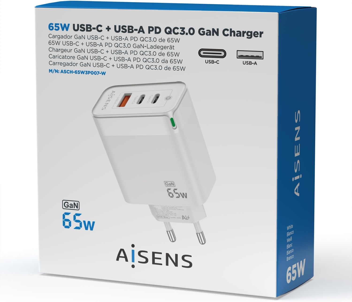 Carregador de Parede GaN Aisens ASCH-65W3P007-W/ 2xUSB Tipo-C/ 1x USB/ 65W - Imagem 5