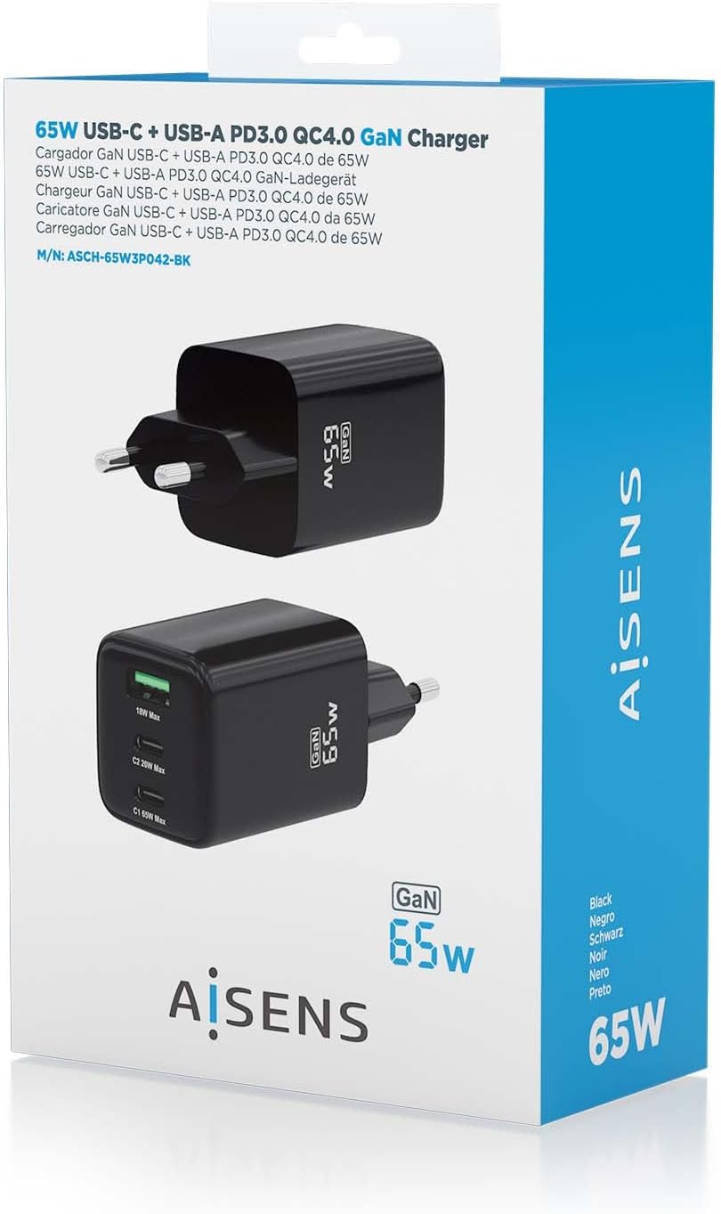 Carregador de Parede GaN Aisens ASCH-65W3P042-BK/ 2xUSB Tipo-C/ 1xUSB/ 65W - Imagem 7