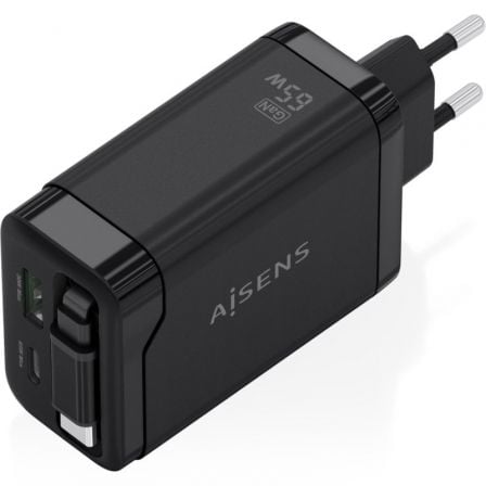 Carregador de Parede GaN Aisens ASCH-65W3P071-BK/ 1xUSB Tipo-C/ 1xUSB/ 65W/ Preto - Imagem 2