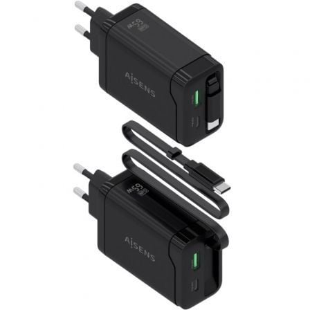 Carregador de Parede GaN Aisens ASCH-65W3P071-BK/ 1xUSB Tipo-C/ 1xUSB/ 65W/ Preto - Imagem 3