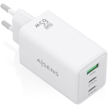 Carregador de Parede GaN Aisens ASCH-65W3P072-W/ 2xUSB Tipo-C/ 1xUSB/ 65W/ Branco