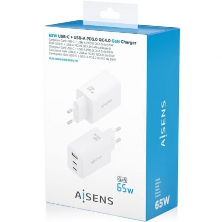 Carregador de Parede GaN Aisens ASCH-65W3P072-W/ 2xUSB Tipo-C/ 1xUSB/ 65W/ Branco - Imagem 4