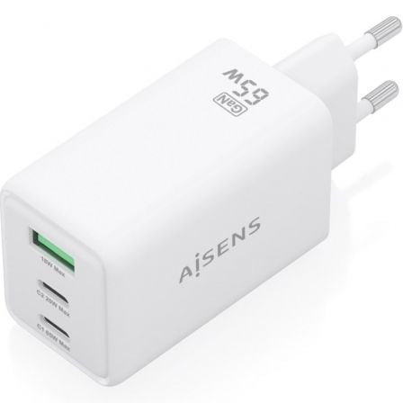 Carregador de Parede GaN Aisens ASCH-65W3P072-W/ 2xUSB Tipo-C/ 1xUSB/ 65W/ Branco - Imagem 2
