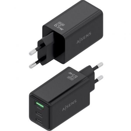 Carregador de Parede GaN Aisens ASCH-65W3P073-BK/ 2xUSB Tipo-C/ 1xUSB/ 65W/ Preto - Imagem 3