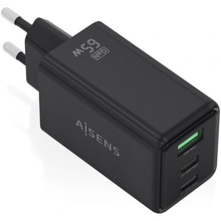 Carregador de Parede GaN Aisens ASCH-65W3P073-BK/ 2xUSB Tipo-C/ 1xUSB/ 65W/ Preto
