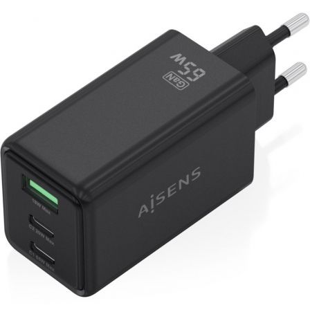 Carregador de Parede GaN Aisens ASCH-65W3P073-BK/ 2xUSB Tipo-C/ 1xUSB/ 65W/ Preto - Imagem 2