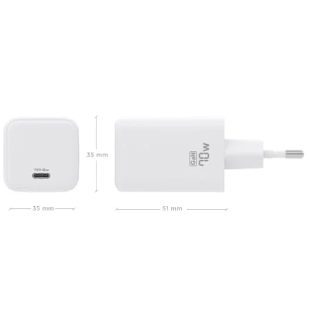 Carregador de Parede GaN AISENS ASCH-70W1P088-W 70W 1x USB-C Power Delivery 3.2 Branco - Imagem 3