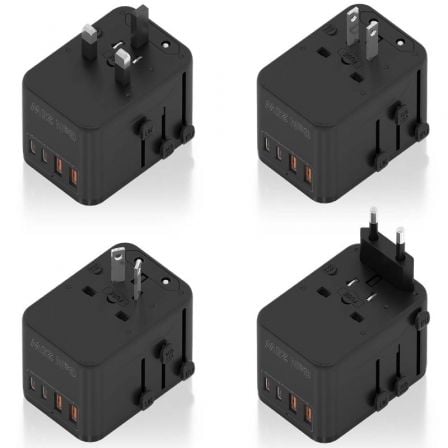 Carregador de Parede Universal GaN para Viagem Aisens ASPS-2A2C08-BK/ Tomada de Corrente Universal/ 2xUSB Tipo-C/ 2xUSB/ 25W - Imagem 4