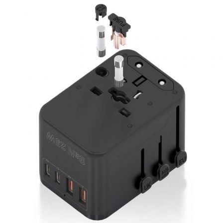 Carregador de Parede Universal GaN para Viagem Aisens ASPS-2A2C08-BK/ Tomada de Corrente Universal/ 2xUSB Tipo-C/ 2xUSB/ 25W - Imagem 3