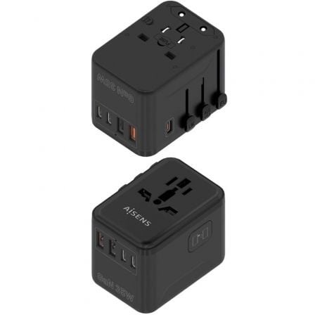 Carregador de Parede Universal GaN para Viagem Aisens ASPS-2A3C09-BK/ Tomada de Corrente Universal/ 3xUSB Tipo-C/ 2xUSB/ 35W - Imagem 2