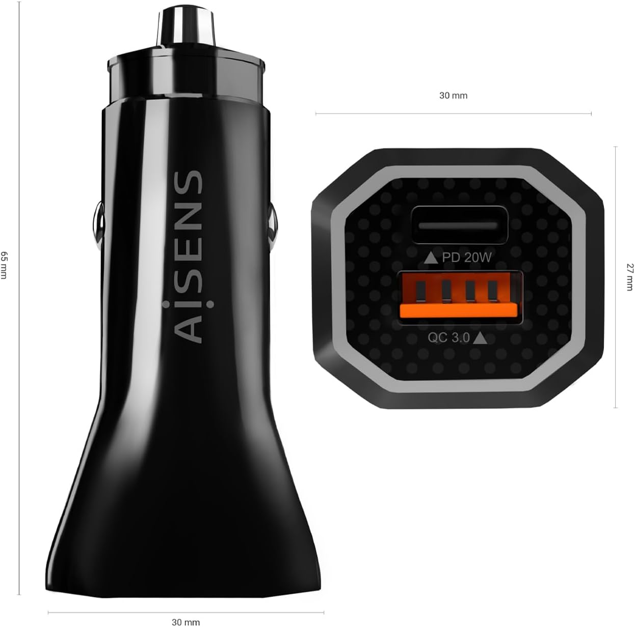 Carregador de Carro Aisens ASCH-CAR2PQC-BK/ 1xUSB-Tipo C/ 1xUSB/ 38W - Imagem 3