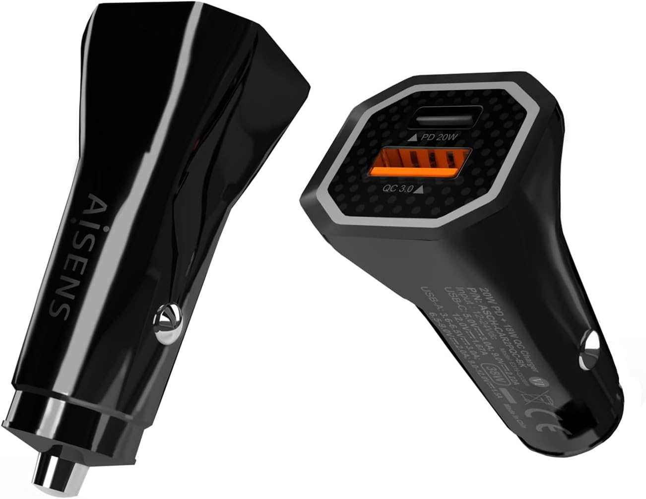 Carregador de Carro Aisens ASCH-CAR2PQC-BK/ 1xUSB-Tipo C/ 1xUSB/ 38W - Imagem 2