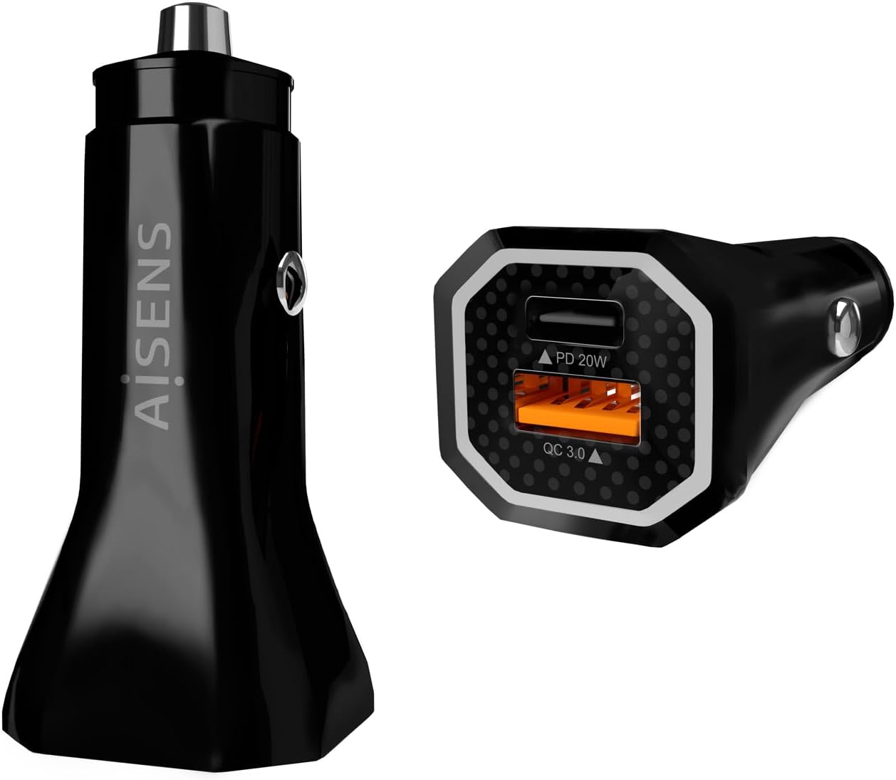 Carregador de Carro Aisens ASCH-CAR2PQC-BK/ 1xUSB-Tipo C/ 1xUSB/ 38W
