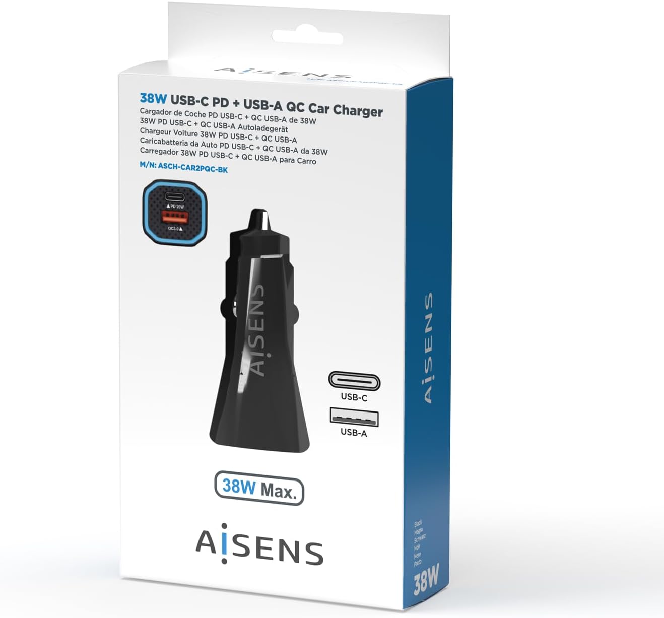 Carregador de Carro Aisens ASCH-CAR2PQC-BK/ 1xUSB-Tipo C/ 1xUSB/ 38W - Imagem 4