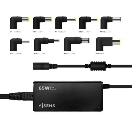 Carregador de Portátil Aisens ASLC-65WAUTO-BK/ 65W/ Automático/ 9 Conectores/ Voltagem 18.5-20V/ 1 USB QC3.0 - Imagem 5