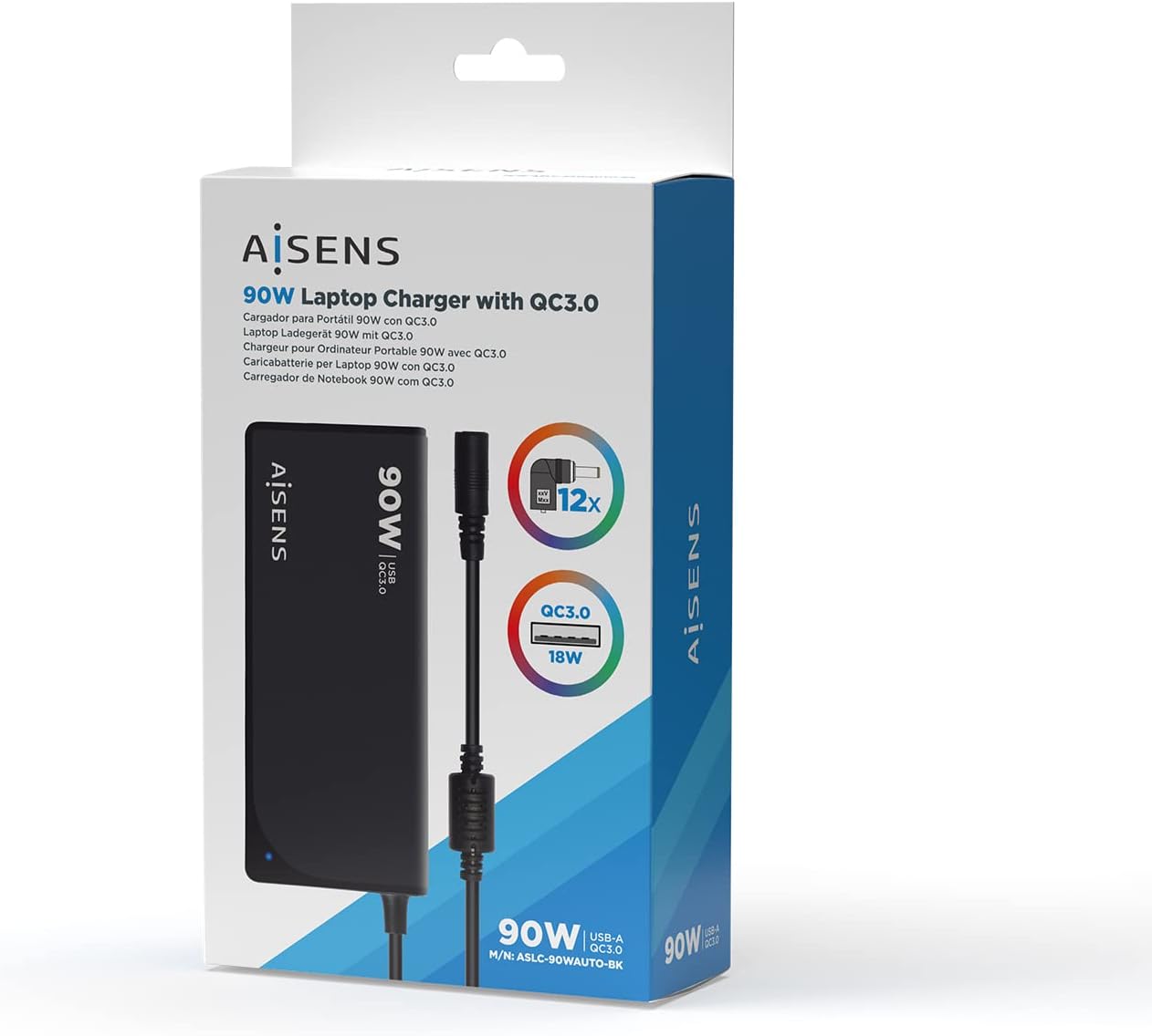 Carregador de Portátil Aisens ASLC-90WAUTO-BK/ 90W/ Automático/ 12 Conectores/ Voltagem 15-20V/ 1 USB QC3.0 - Imagem 7