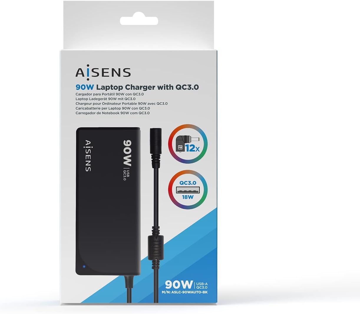 Carregador de Portátil Aisens ASLC-90WAUTO-BK/ 90W/ Automático/ 12 Conectores/ Voltagem 15-20V/ 1 USB QC3.0 - Imagem 6