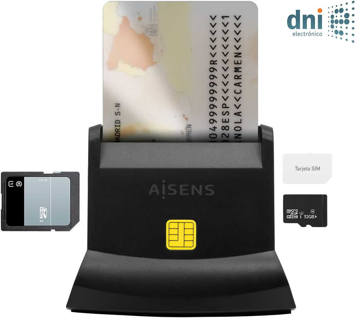 Leitor de DNI e Cartões Aisens ASCR-SN04CSD-BK/ USB Tipo-C/ Preto - Imagem 2