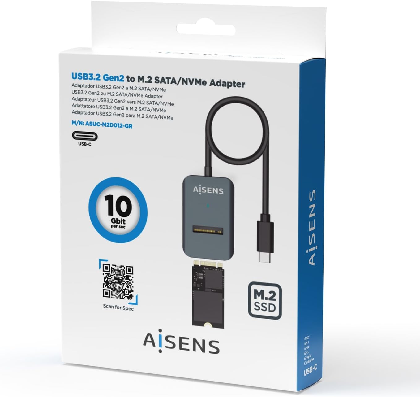 Dock USB Tipo-C para SSD M2 SATA/NVMe Aisens ASUC-M2D012-GR/ Cinzento - Imagem 4