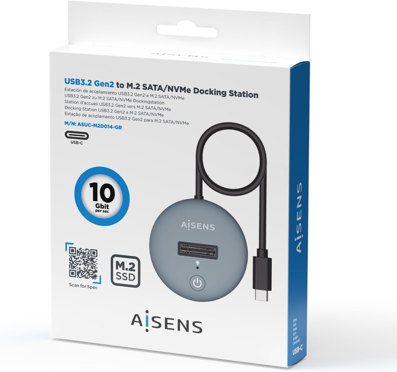 Dock USB Tipo-C para SSD M2 SATA/NVMe Aisens ASUC-M2D014-GR/ Cinzento - Imagem 5