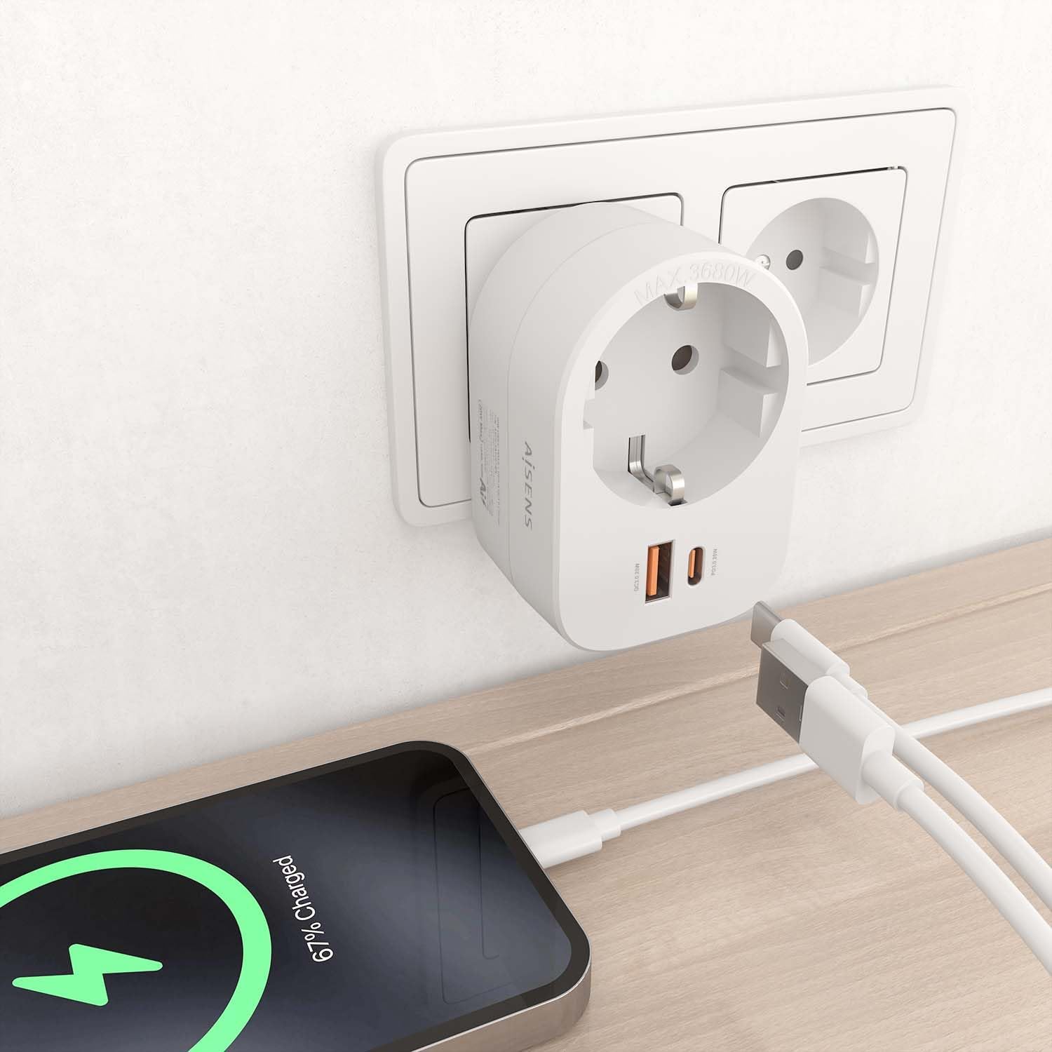 Tomada Aisens ASPS-1A1C06-W/ 1 Tomada de Corrente/ 1 USB Tipo-C PD/ 1 USB/ Branco - Imagem 5